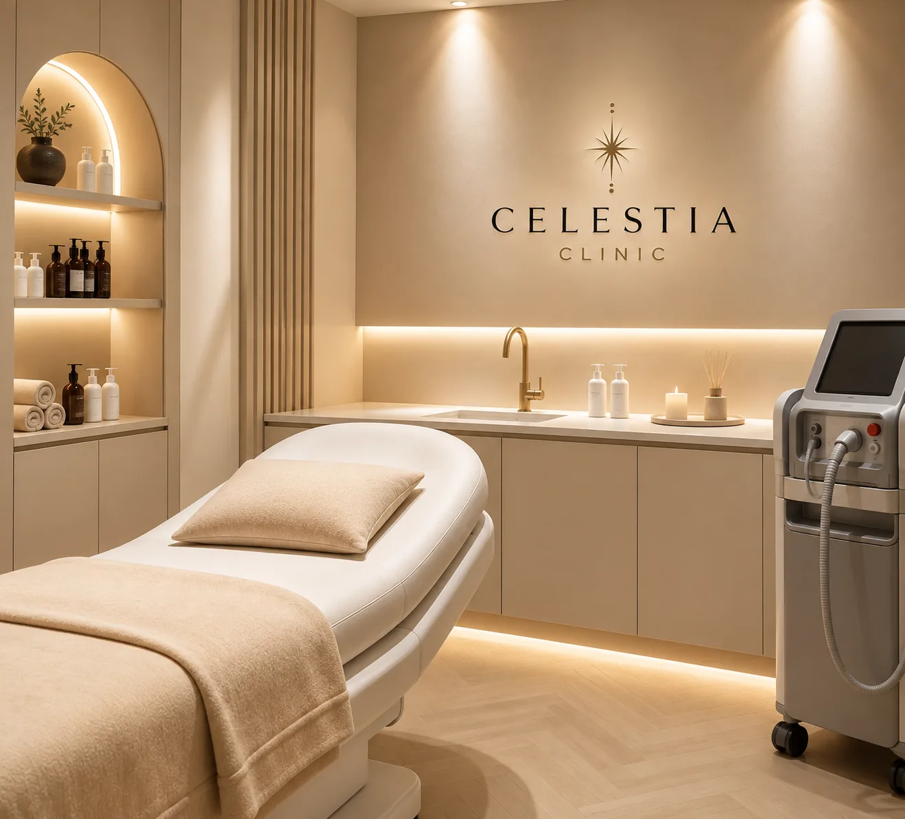 Treatment room at Celestia Clinic with the laser device